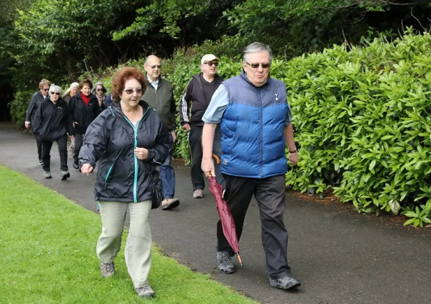 Group of people walking together in a park