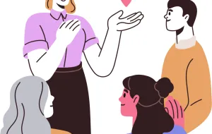 Graphic of people speaking to each other.