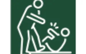 Green background with person pushing another person to the floor.