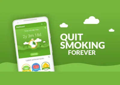 Quit smoking forever written on green image with mobile phone 