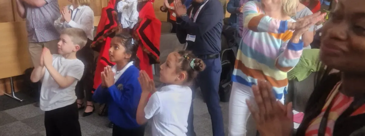 Waka waka movement break - children, staff and the Mayor of Barnet dancing