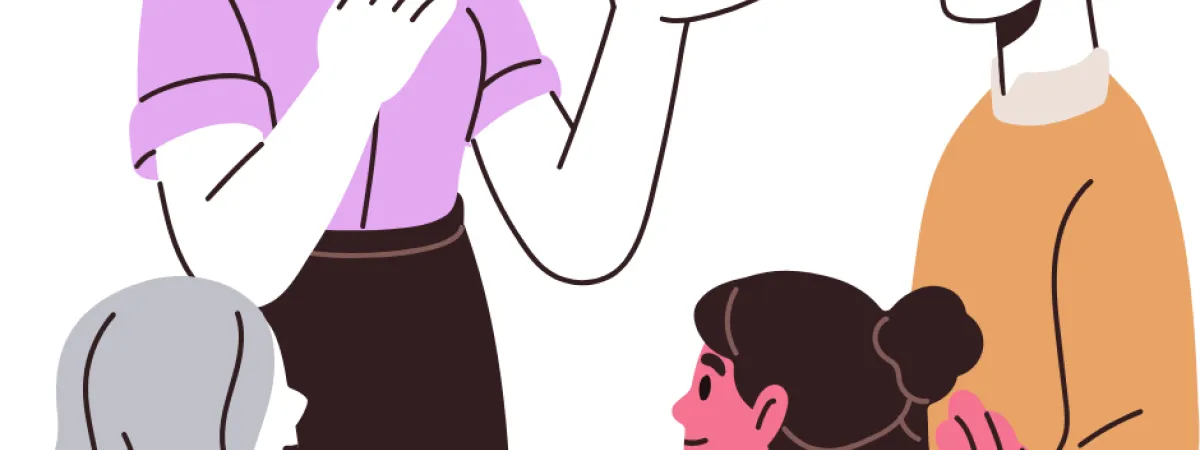 Graphic of people speaking to each other.