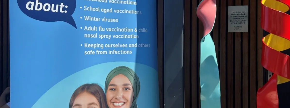 Barnet roll up banner which provides information on vaccinations.