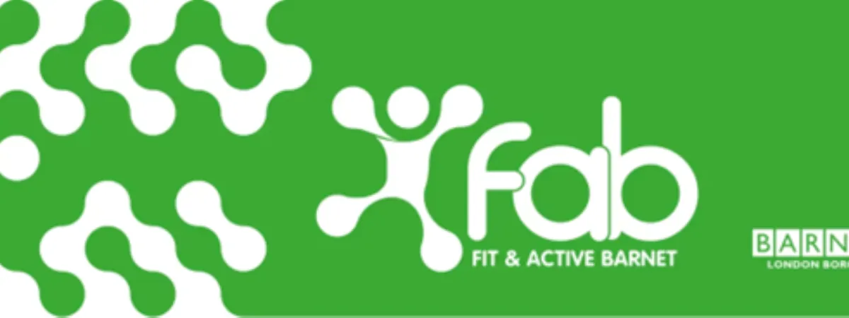 green background with a logo which says Fab - Fit and Active Barnet